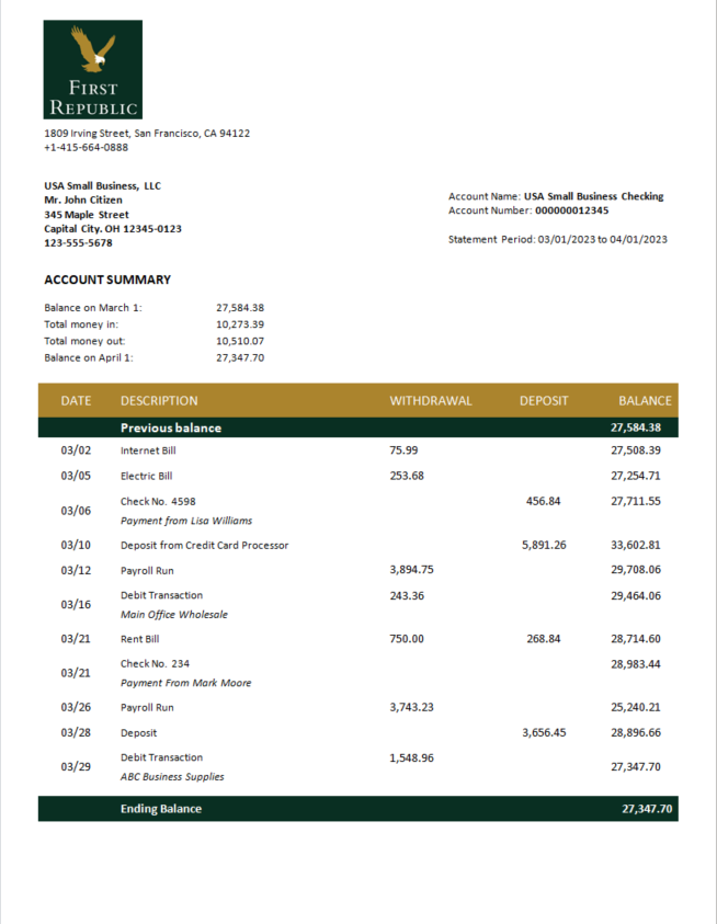  East West Bank firm account statement 
